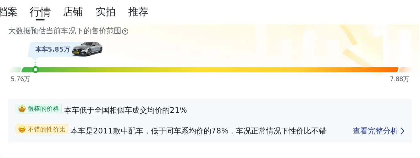 5.85万！奔驰 E级 2011款18万公里银灰色值吗？